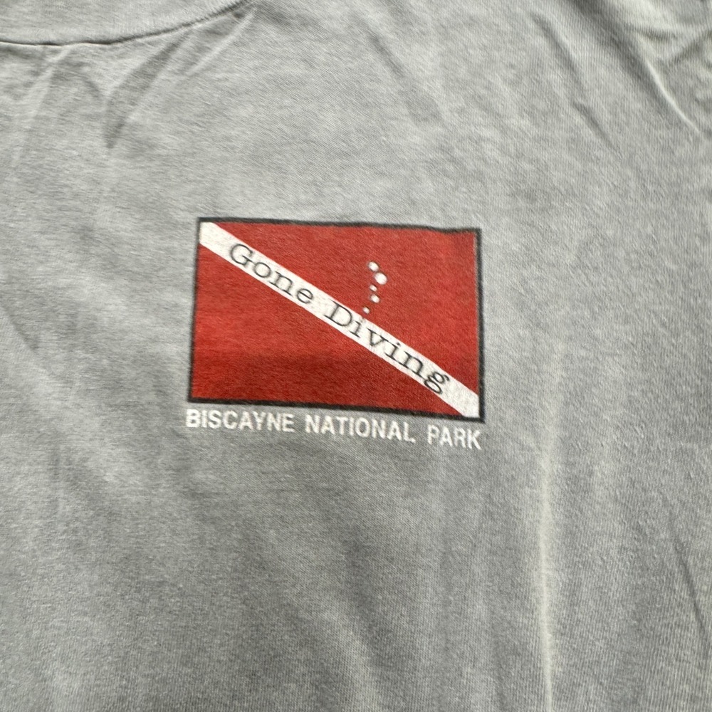 VTG Gone Diving T-shirt Men's M Single Stitch Gray Y2K Faded 90s TNF Sportswear - Picture 7 of 9